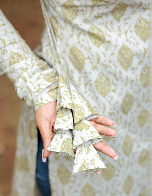 Cream Sandle Kurti - Ruffle Bell Sleeve Detail