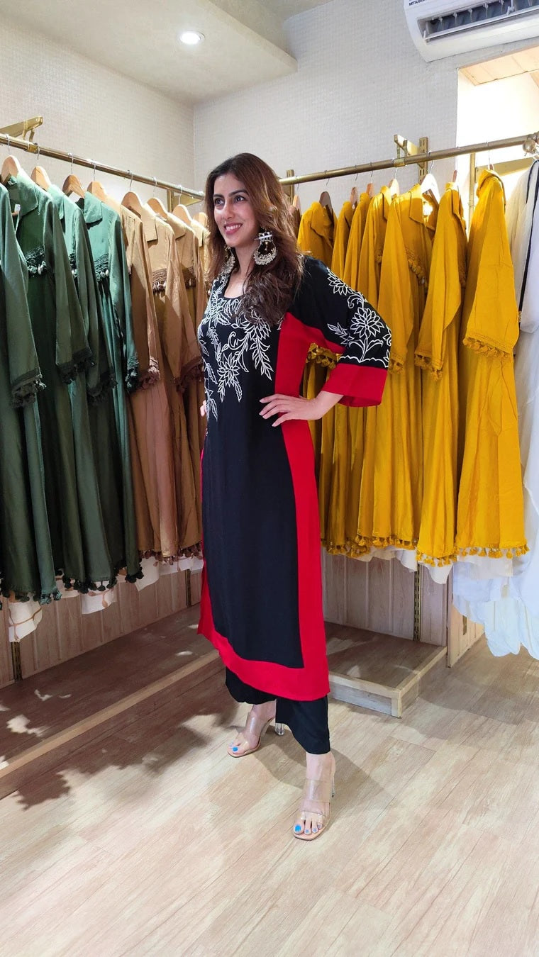Black Embroidery Kurti - Confident Pose