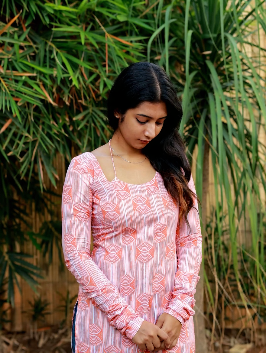 Peach Orange Swirl Kurti - Front Full View