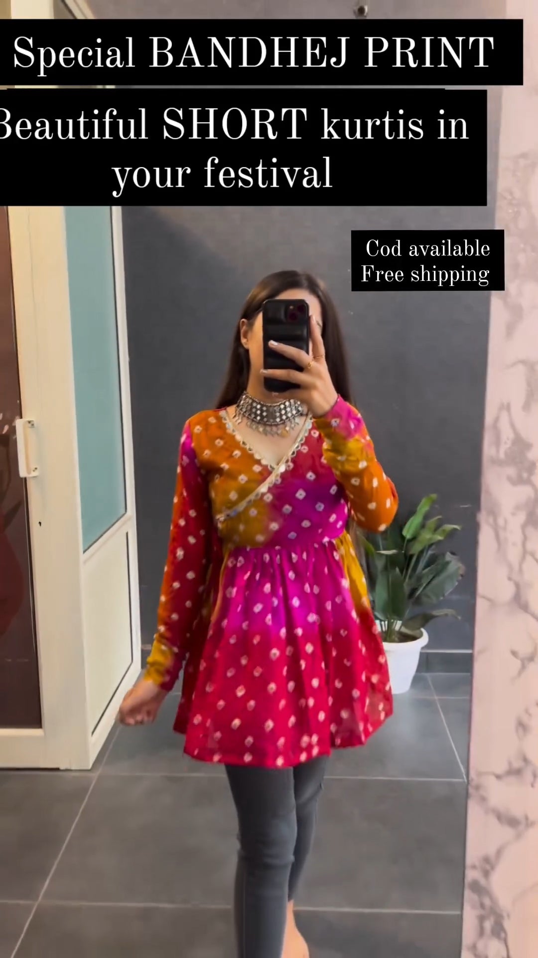 Special bandhej print short kurti - side view
