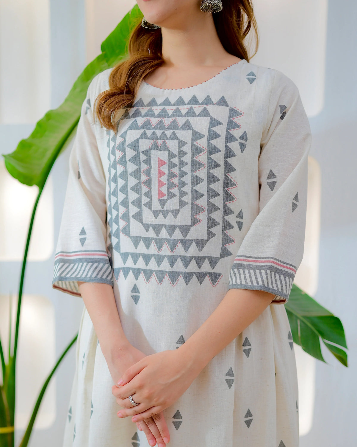 Ivory Blush Grey Muse Cotton A-Line Suit
