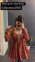 Multi print flared short kurti for women - casual festive wear