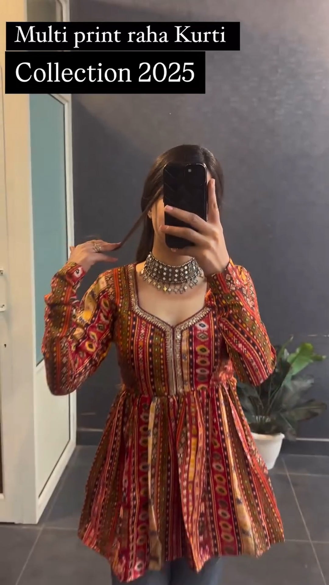 Multi print flared short kurti for women - casual festive wear