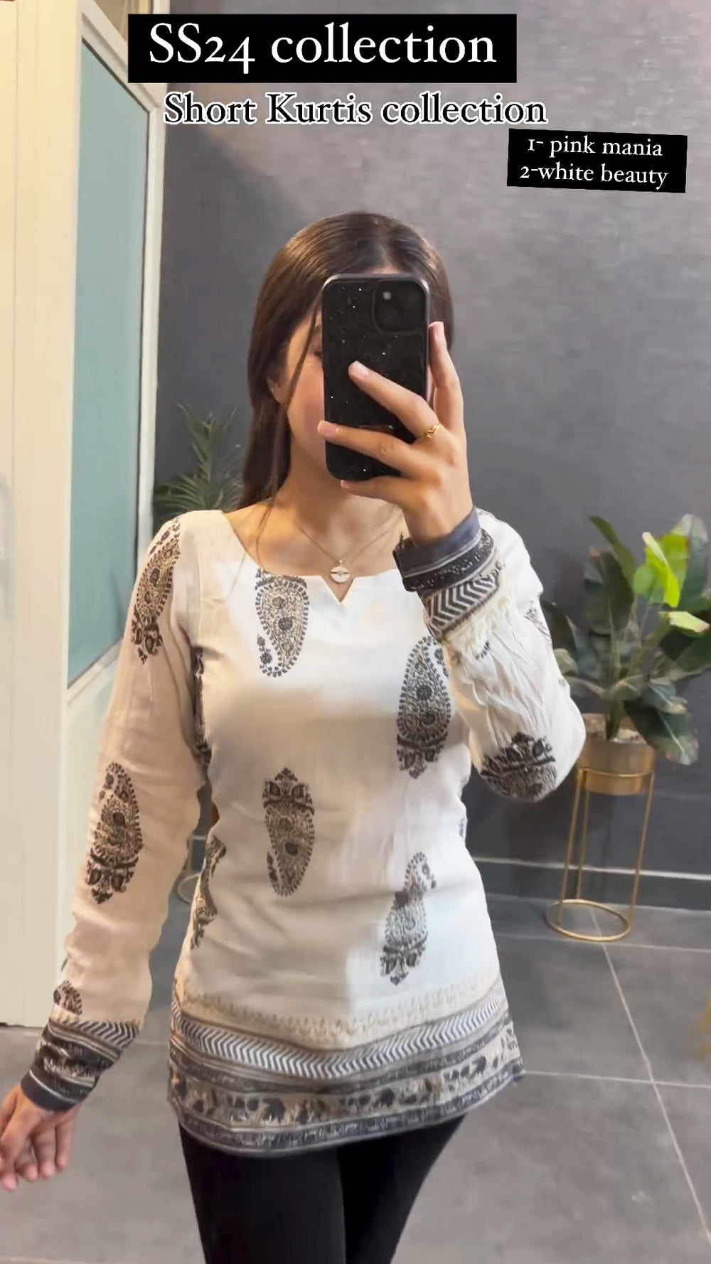 White & Black Printed Short Kurti for Women – Elegant Everyday Ethnic Top