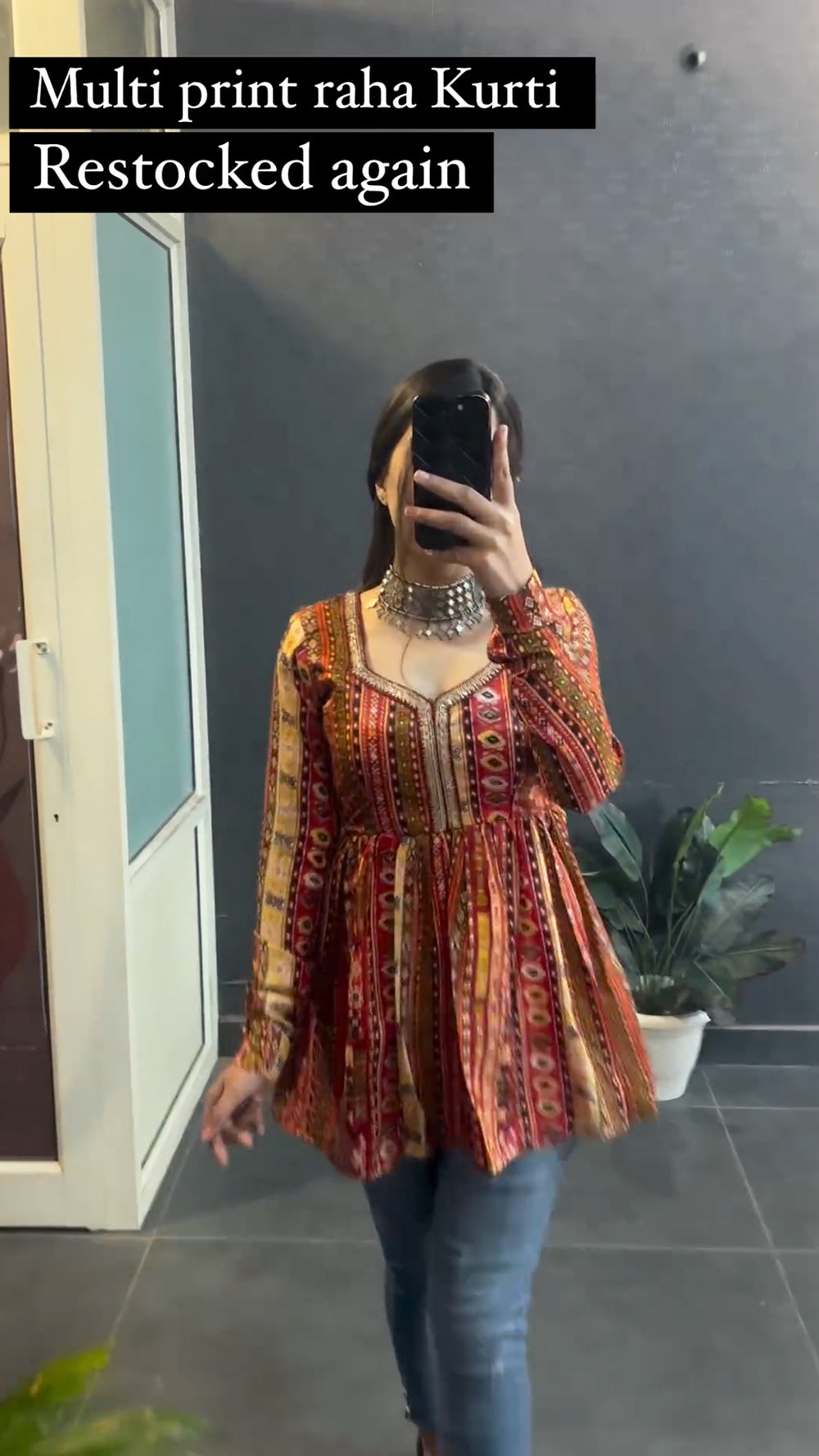 Sanayaa Multi Print Short Kurti for Women | Ethnic Flared Top with Full Sleeves