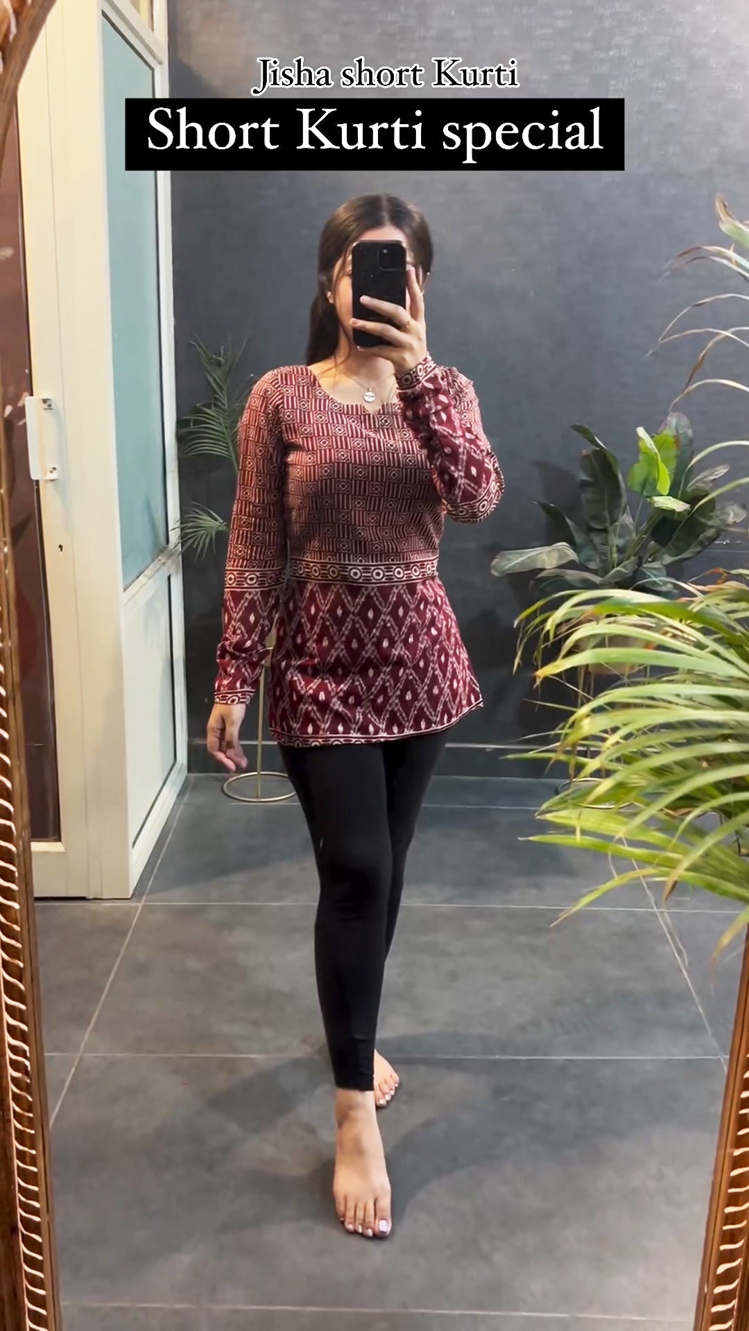 Jisha maroon designer short kurti - side view