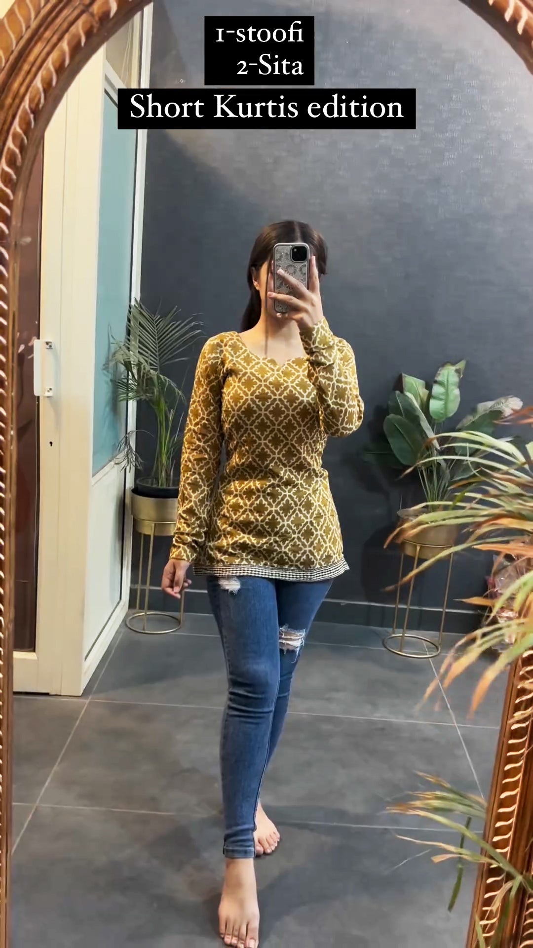 Mustard printed short kurti for women - everyday ethnic top