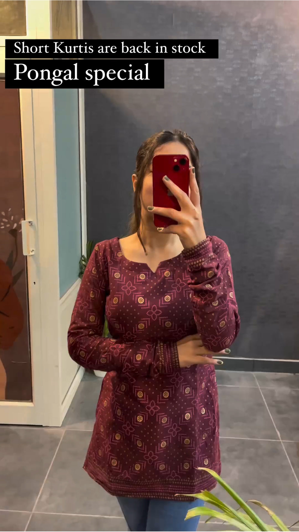 Women Maroon Bandhni Print Short Kurti Top