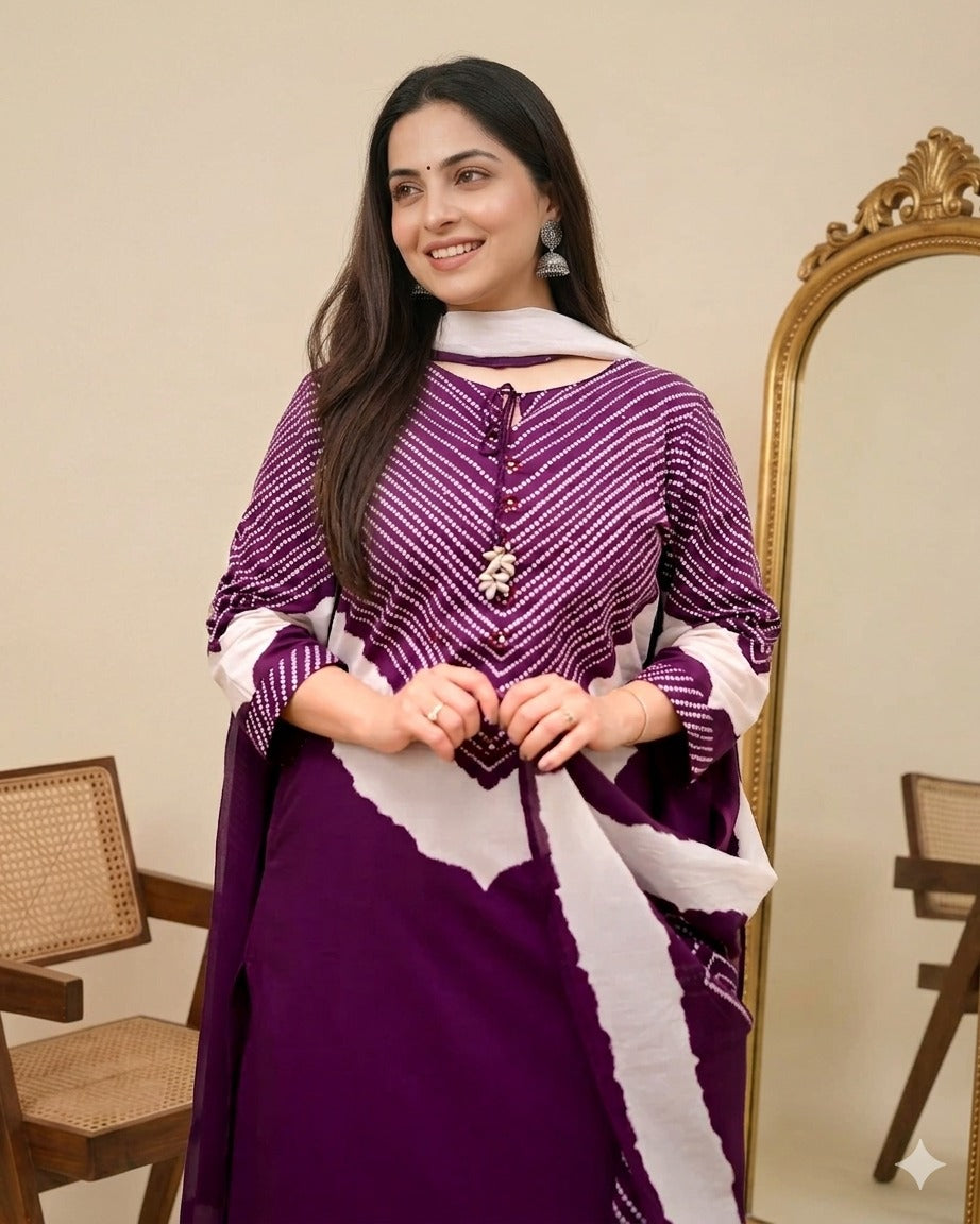 Bandhej Muse Cotton Palazzo Kurta Suit