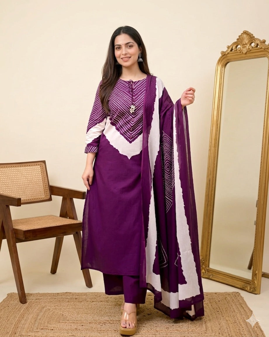 Bandhej Muse Cotton Palazzo Kurta Suit