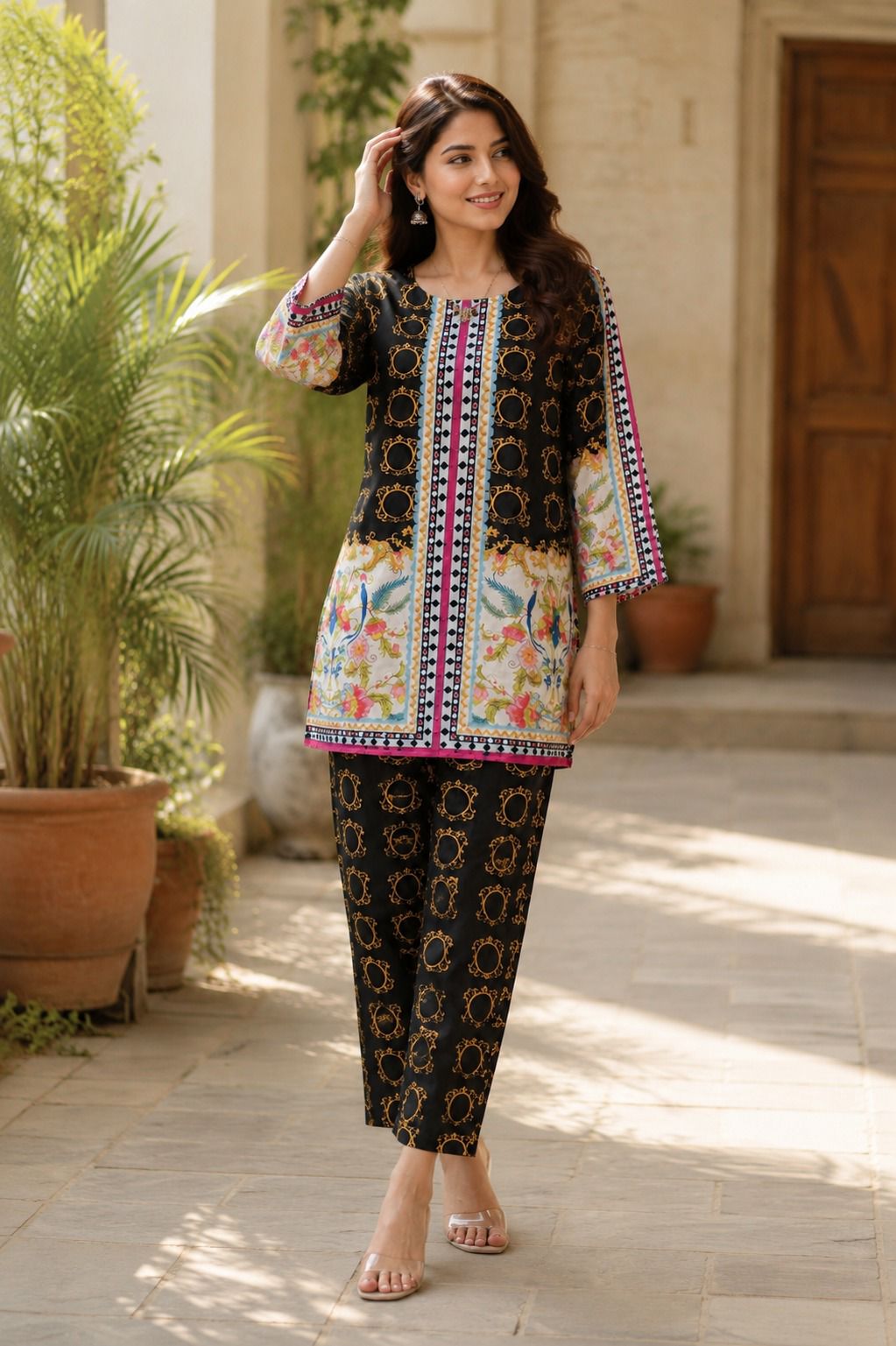 Chakada black co-ord set for women back view - SANAYAA