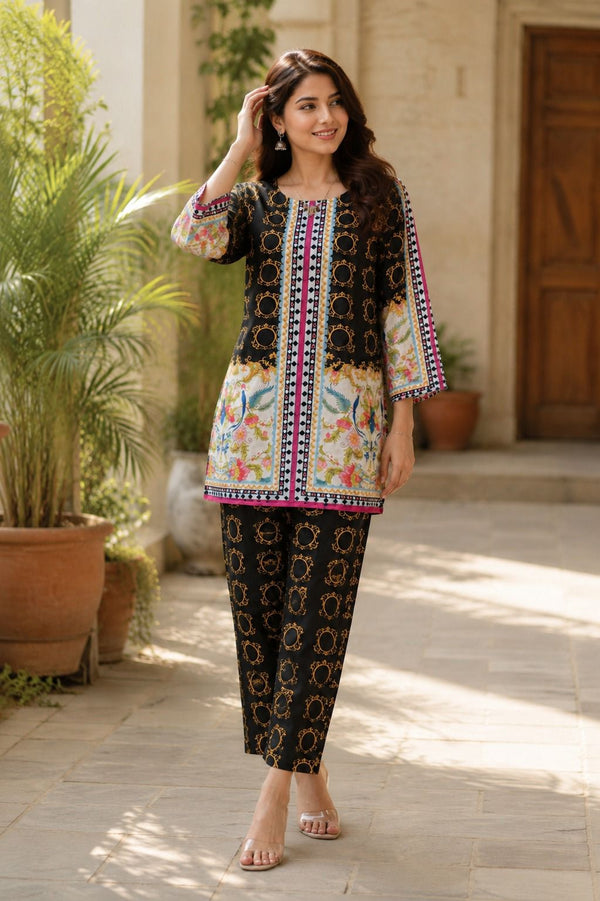 Chakada black co-ord set for women back view - SANAYAA