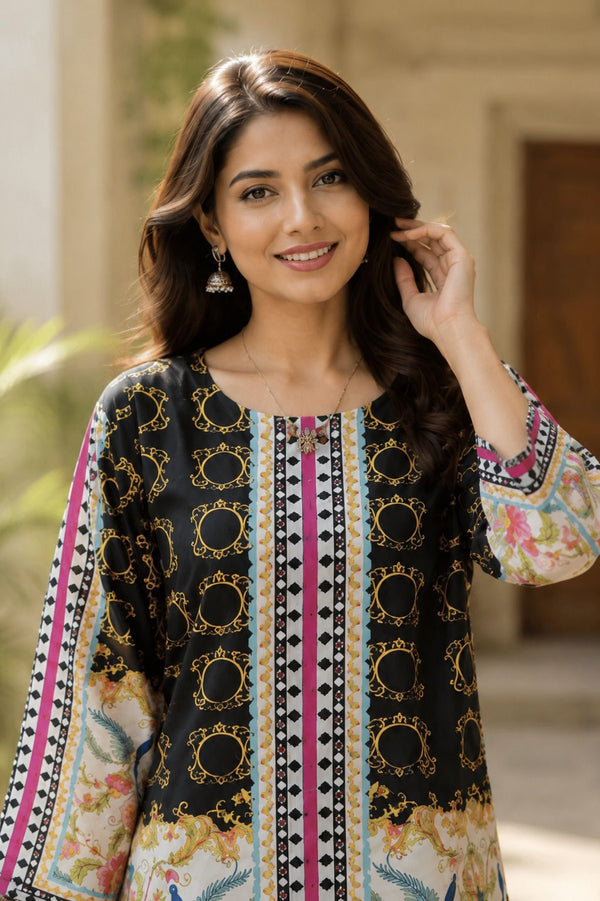 Chakada black co-ord set for women front view - SANAYAA ethnic wear