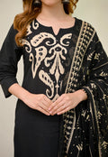 Black Kalamkari Pearl Cotton Suit for Women