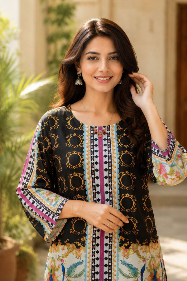 Chakada co-ord set golden print close up portrait - SANAYAA ethnic wear